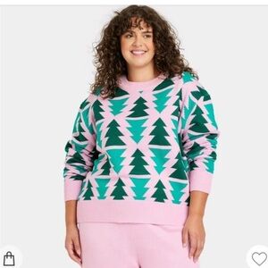 Grayson Threads Pink and Teal Geometric Sweater XXL